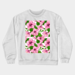 Pink hibiscus watercolor pattern Crewneck Sweatshirt